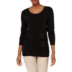 Charter Club Jeweled Black Stripe Sweater PXL